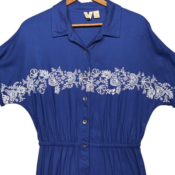 Roxy Blue Hawaiian Floral Short Sleeve Jumpsuit Pant Romper Women Medium - Picture 2 of 7